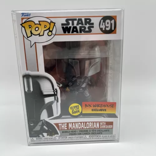 Funko Pop! Mandalorian with Darksaber #491 GITD Star Wars Figure Box Warehouse