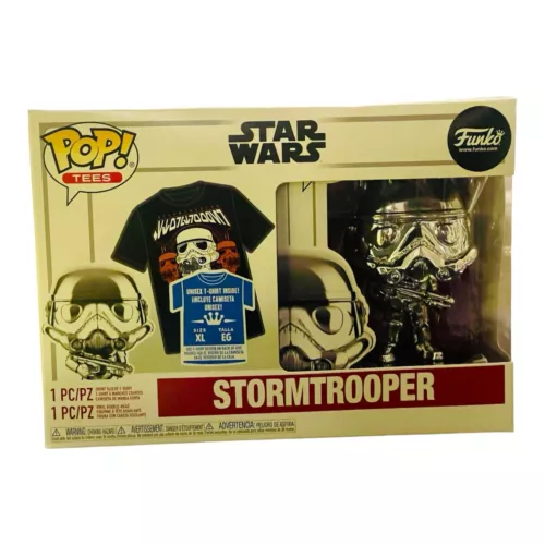 Funko POP! Star Wars #296 Silver Chrome Stormtrooper with XL T-Shirt NEW