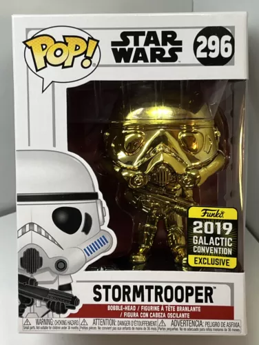Funko Pop Star Wars Gold Chrome Stormtrooper 296 Galactic Exclusive W Protector
