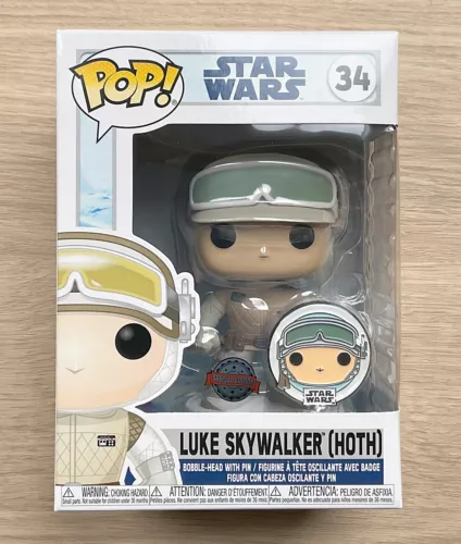 Funko Pop Star Wars Luke Skywalker Hoth With Pin #34 + Free Protector