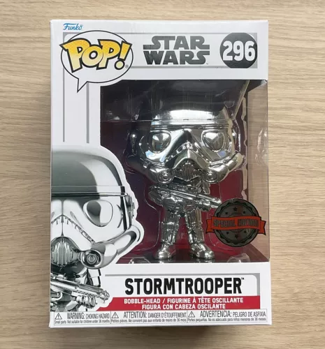 Funko Pop Star Wars Stormtrooper Silver Chrome #296 + Free Protector