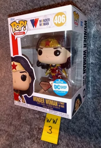 Funko POP! Wonder Woman Twist of Fate #406 Diamond DC Shop Exclusive w Protector