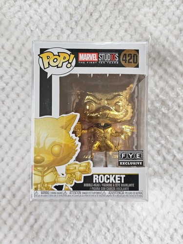 Funko Pop! Marvel Studios- Rocket Raccoon Chrome Gold #420 - FYE Exclusive