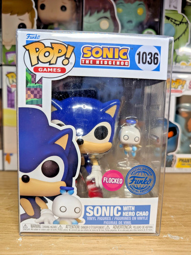 Funko POP! Sonic the Hedgehog Sonic with Hero Chao #1036 Flocked w/Pop Protector