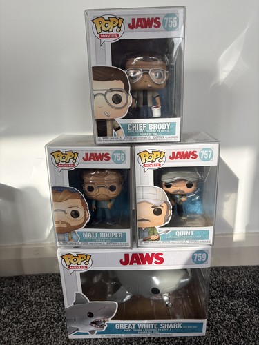 Funko Pop JAWS x4 BRODY 755 HOOPER 756 QUINT 757 & GREAT WHITE SHARK 759 w/ tank