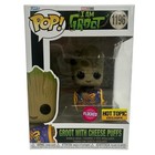 FUNKO POP MARVEL STUDIOS I AM GROOT WITH CHEESE PUFFS # 1196 FLOCKED HOT TOPIC
