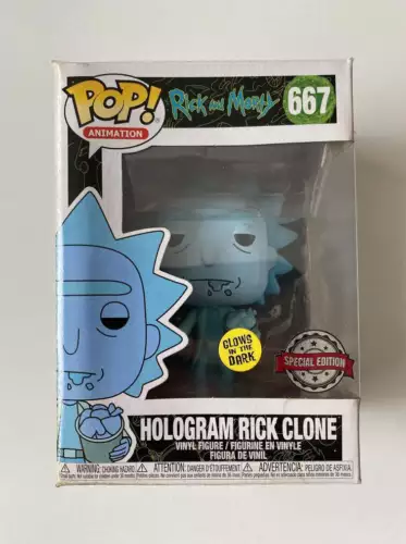 DAMAGED Hologram Rick Clone 667 Glows in the Dark Rick and Morty  Funko Pop Viny