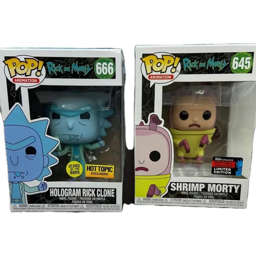 Funko POP Rick and Morty Hologram Rick Clone #666 & Shrimp #645.