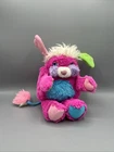 Vtg 80's 1986 Popples PRIZE Pink Plush Stuffed Animal Yellow Ear Purple White