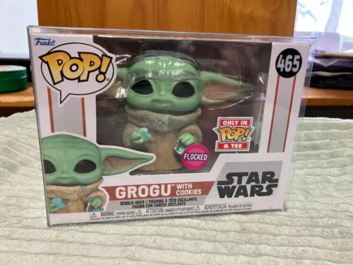 Star Wars Mandalorian Flocked GROGU w/Cookies 465 Funko w/Protector, Free Ship