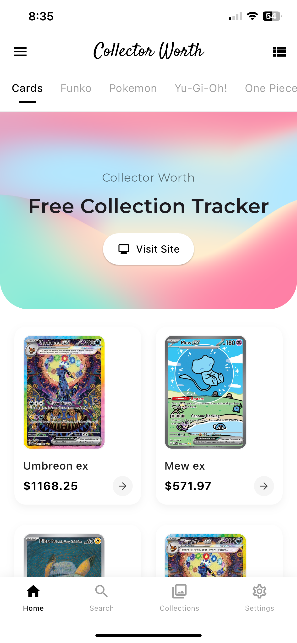 CollectorWorth App Dashboard shown on an iPhone