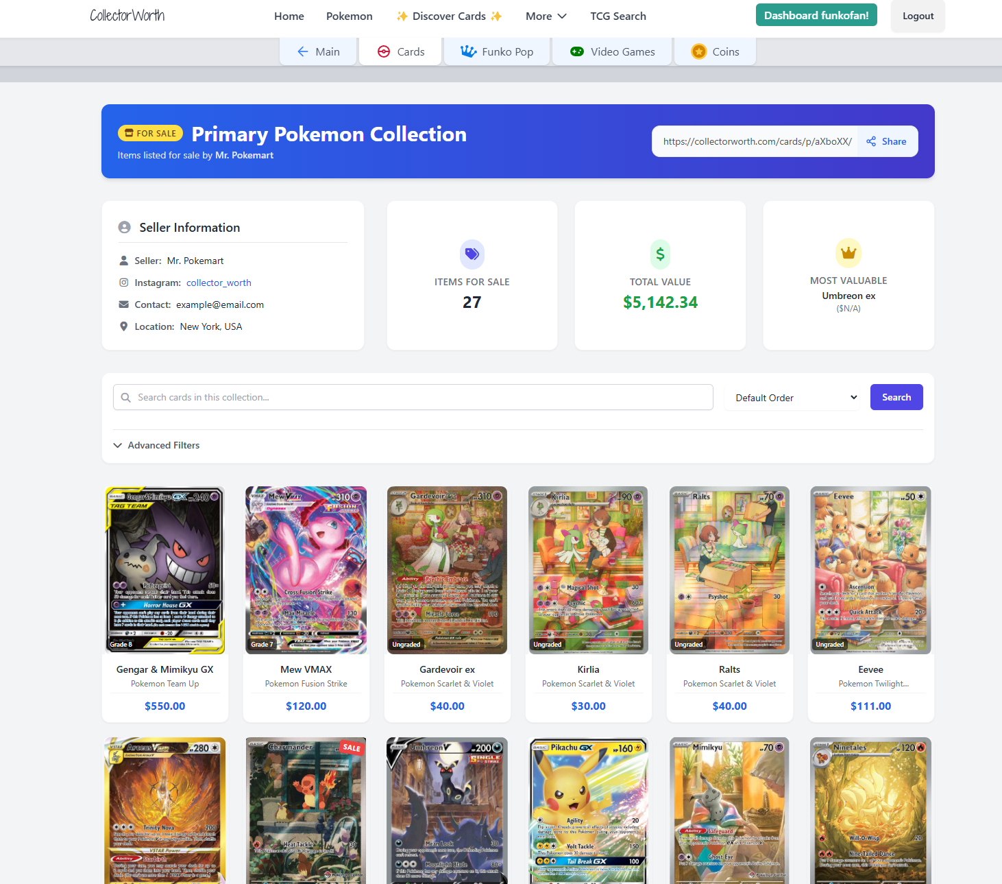 Dashboard view showing collection analytics and charts