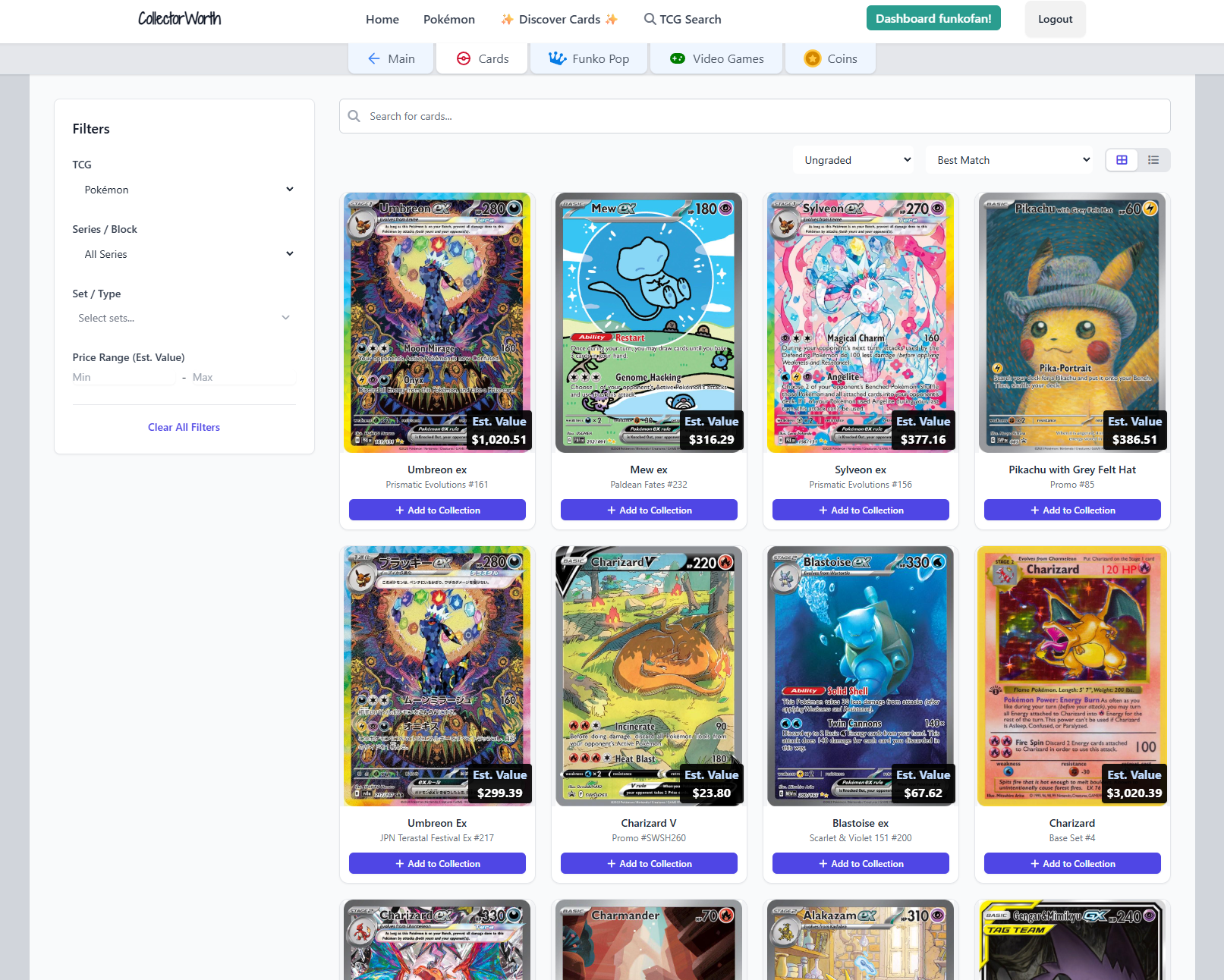 Screenshot of the search page with filters