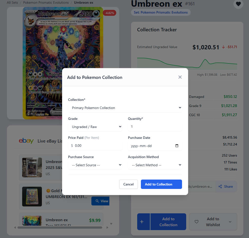 Screenshot of the add-to-collection modal