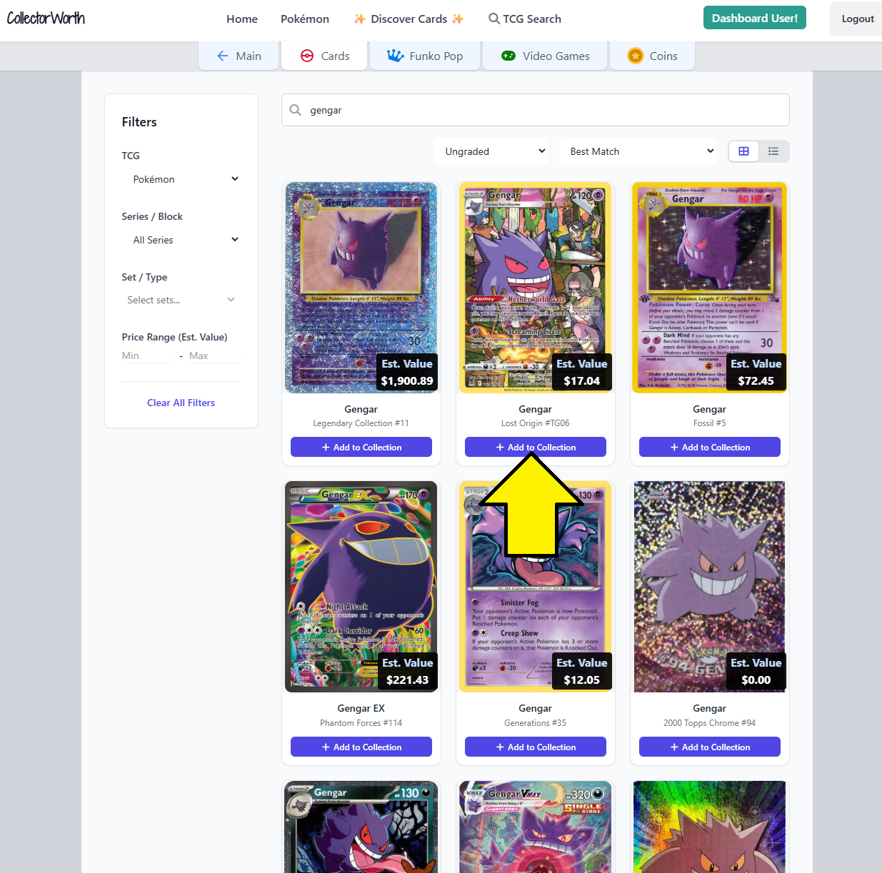 Screenshot of collectible detail page