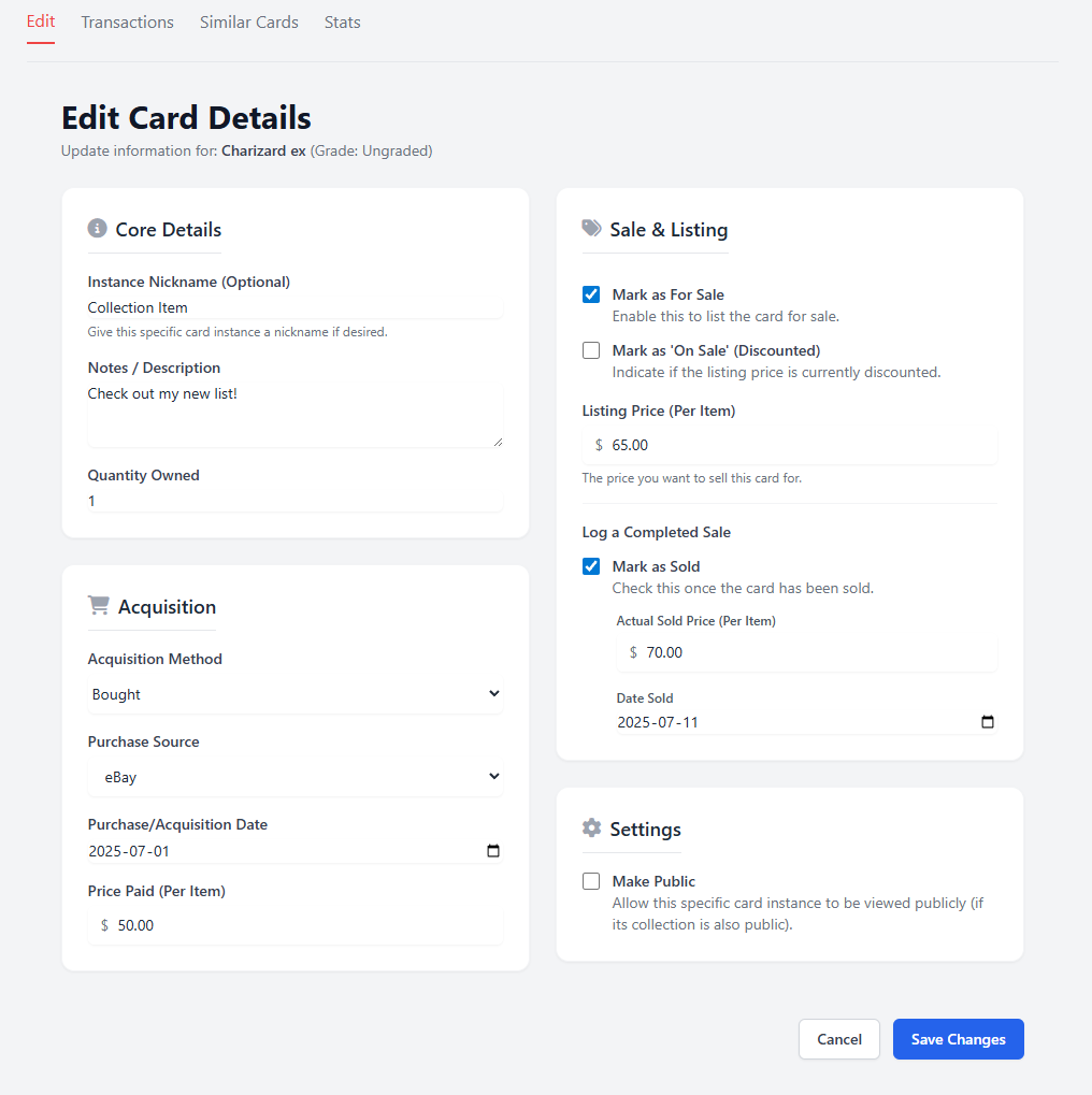 A screenshot of the add transaction modal.